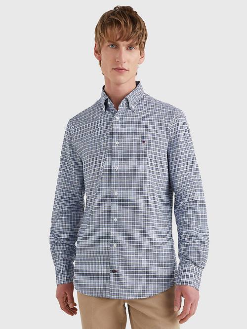 Blue Tommy Hilfiger Gingham Check Organic Oxford Cotton Men\'s Shirts | TH356WCI