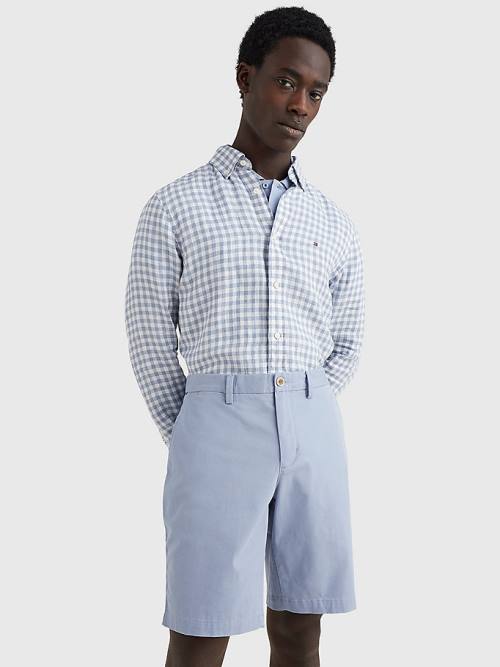 Blue Tommy Hilfiger Gingham Regular Fit Linen Men's Shirts | TH476PLV