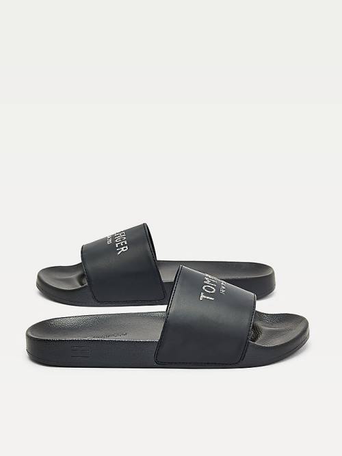 Blue Tommy Hilfiger Glitter Logo Pool Slides Women's Sandals | TH016JXZ