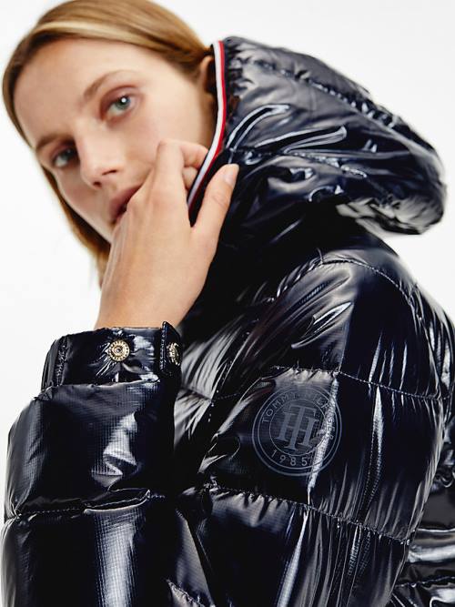 Blue Tommy Hilfiger Glossy High Loft Puffer Coat Women's Jackets | TH845ZYE