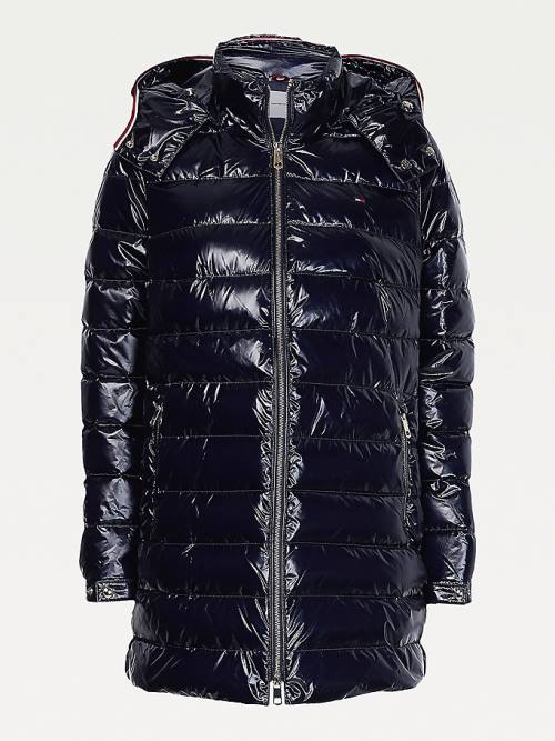 Blue Tommy Hilfiger Glossy High Loft Puffer Coat Women's Jackets | TH845ZYE