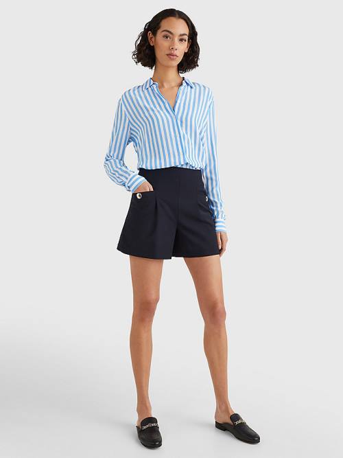 Blue Tommy Hilfiger Gold Button Women's Shorts | TH087ORM