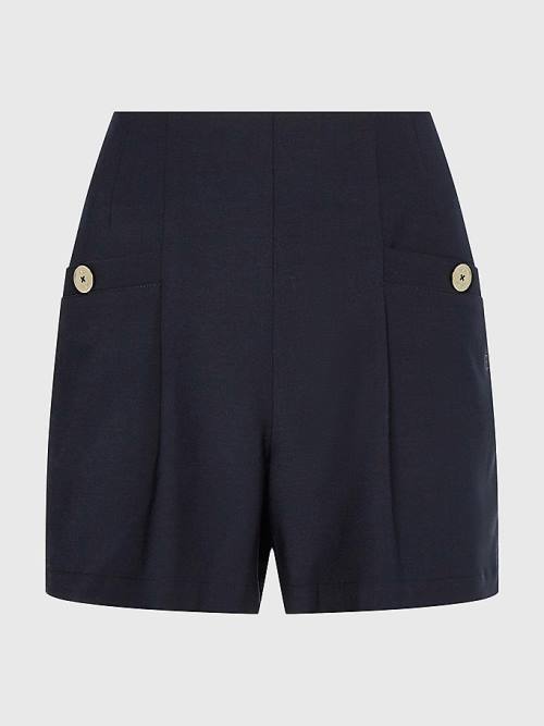 Blue Tommy Hilfiger Gold Button Women's Shorts | TH087ORM