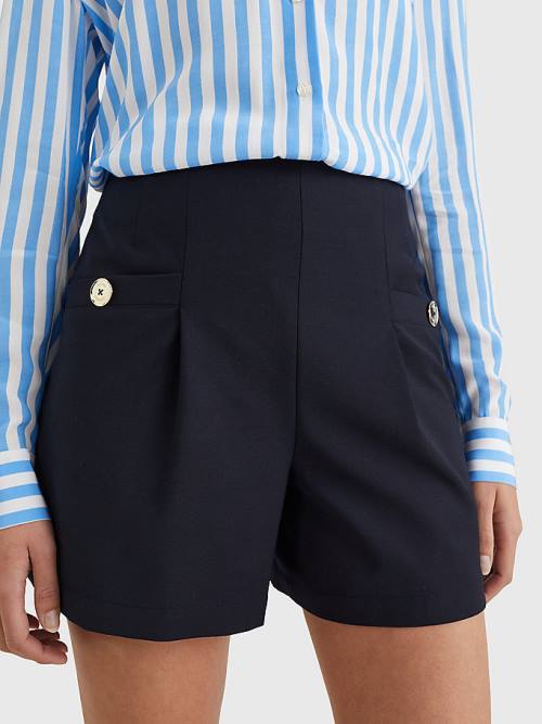 Blue Tommy Hilfiger Gold Button Women\'s Shorts | TH087ORM