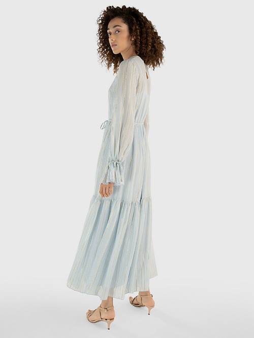 Blue Tommy Hilfiger Gold Stripe Silk Blend Maxi Women's Dress | TH927NAS