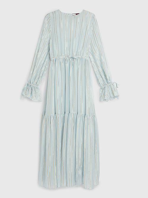 Blue Tommy Hilfiger Gold Stripe Silk Blend Maxi Women's Dress | TH927NAS