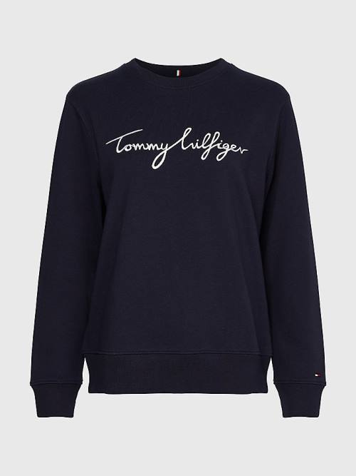 Blue Tommy Hilfiger Graphic Crew Neck Women's Sweatshirts | TH924KPN