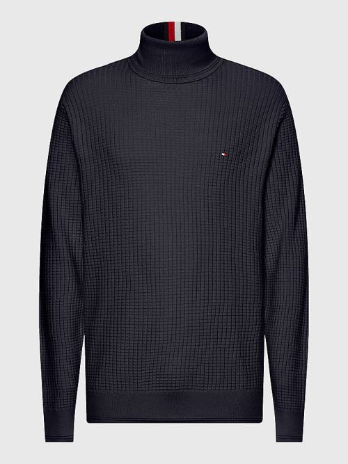 Blue Tommy Hilfiger Grid Check Roll Neck Jumper Men's Sweaters | TH349ZVR