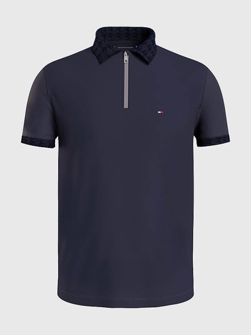 Blue Tommy Hilfiger Half-Zip Interlock Slim Fit Men's Polo Shirts | TH608RQY