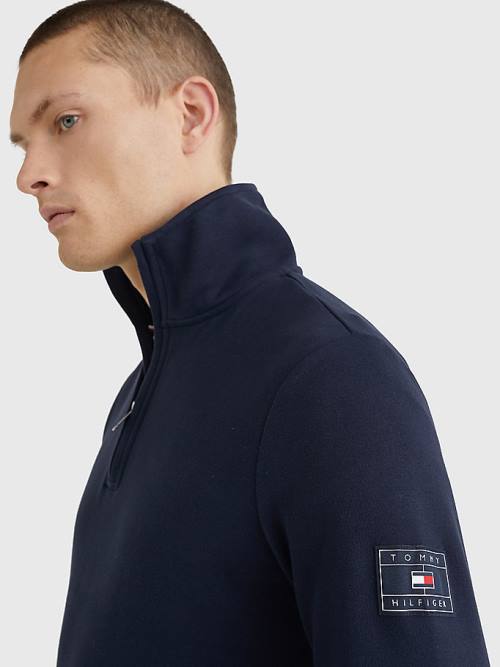 Blue Tommy Hilfiger Half-Zip Men's Sweatshirts | TH602MWT