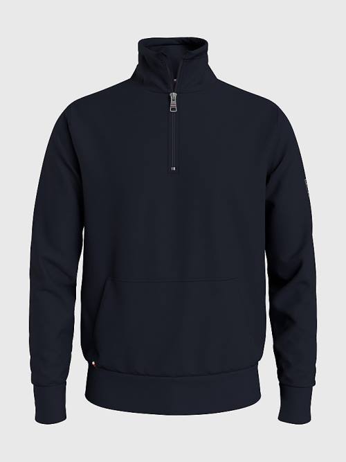 Blue Tommy Hilfiger Half-Zip Men's Sweatshirts | TH602MWT