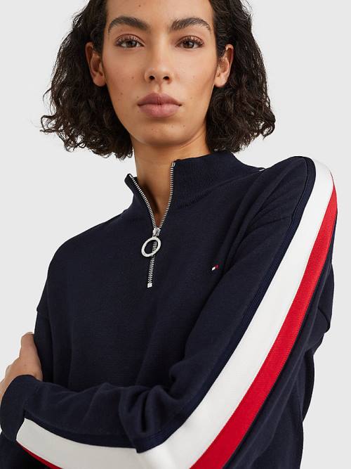 Blue Tommy Hilfiger Half Zip Regular Fit Jumper Women's Sweaters | TH176RVS