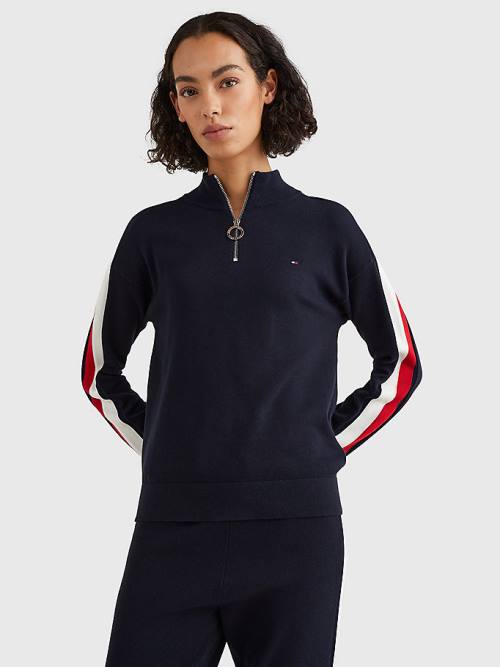 Blue Tommy Hilfiger Half Zip Regular Fit Jumper Women\'s Sweaters | TH176RVS