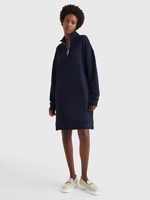 Blue Tommy Hilfiger Half Zip Relaxed Jumper Women's Dress | TH076SVU