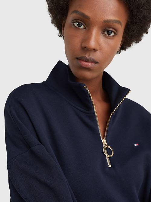 Blue Tommy Hilfiger Half Zip Relaxed Jumper Women's Dress | TH076SVU