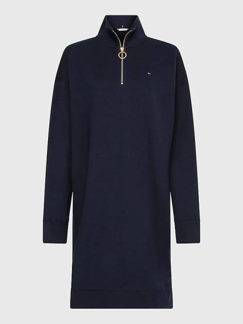 Blue Tommy Hilfiger Half Zip Relaxed Jumper Women's Dress | TH076SVU