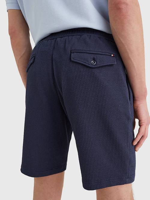 Blue Tommy Hilfiger Harlem Relaxed Fit Seersucker Men's Shorts | TH479MUZ