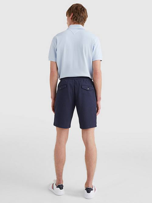 Blue Tommy Hilfiger Harlem Relaxed Fit Seersucker Men's Shorts | TH479MUZ