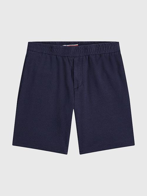 Blue Tommy Hilfiger Harlem Relaxed Fit Seersucker Men's Shorts | TH479MUZ