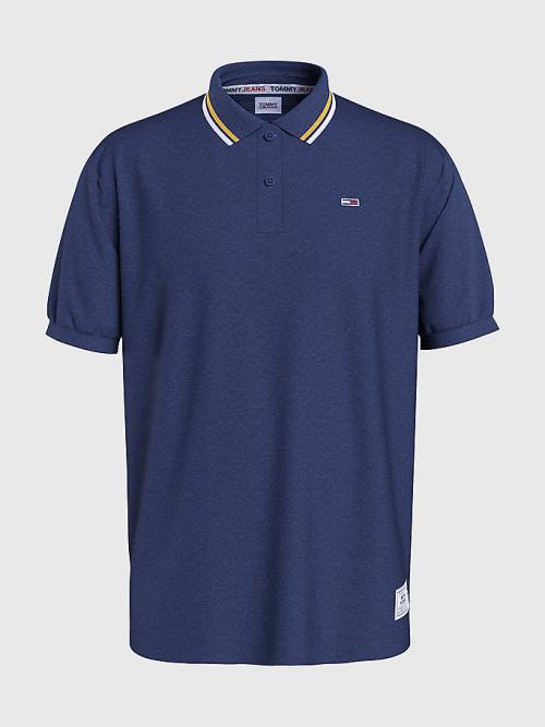 Blue Tommy Hilfiger Heathered Knit Tipped Collar Men's Polo Shirts | TH063QJA