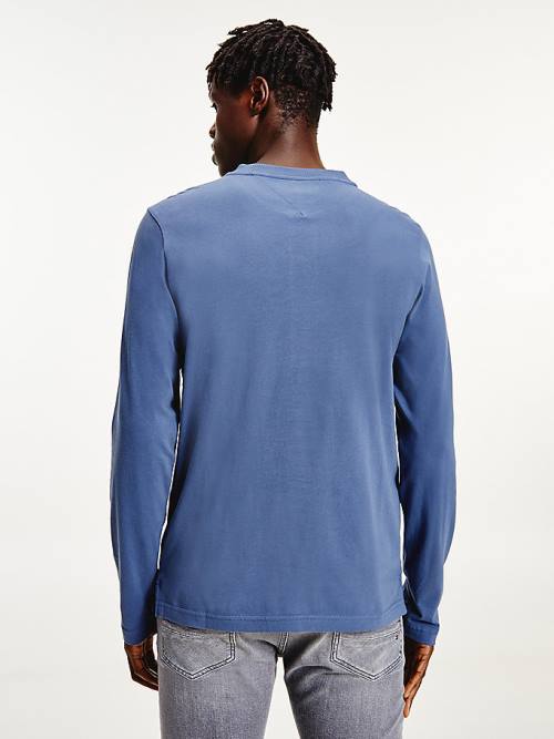 Blue Tommy Hilfiger Henley Long Sleeve Organic Cotton Men's T Shirts | TH291TIL