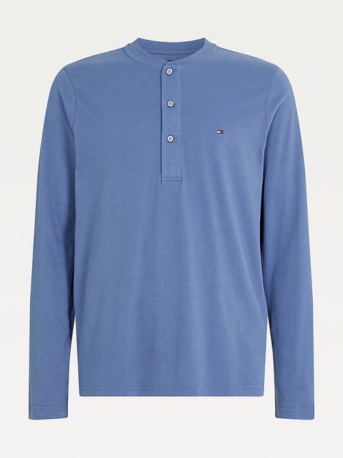 Blue Tommy Hilfiger Henley Long Sleeve Organic Cotton Men's T Shirts | TH291TIL