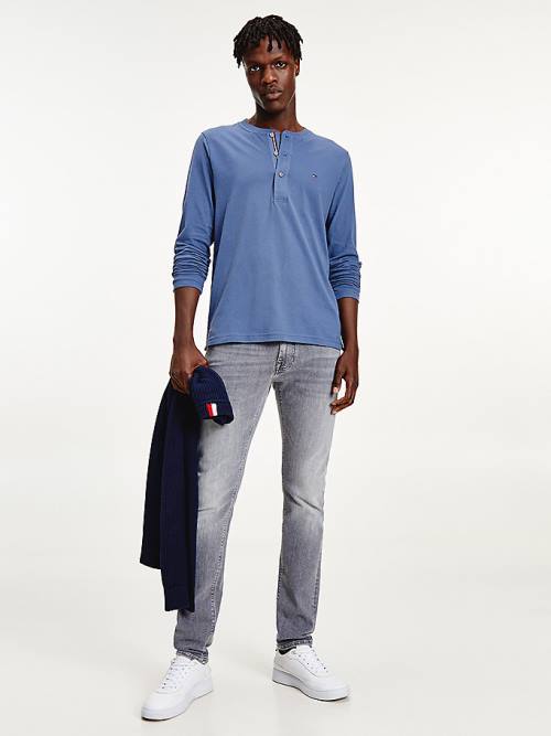 Blue Tommy Hilfiger Henley Long Sleeve Organic Cotton Men\'s T Shirts | TH291TIL