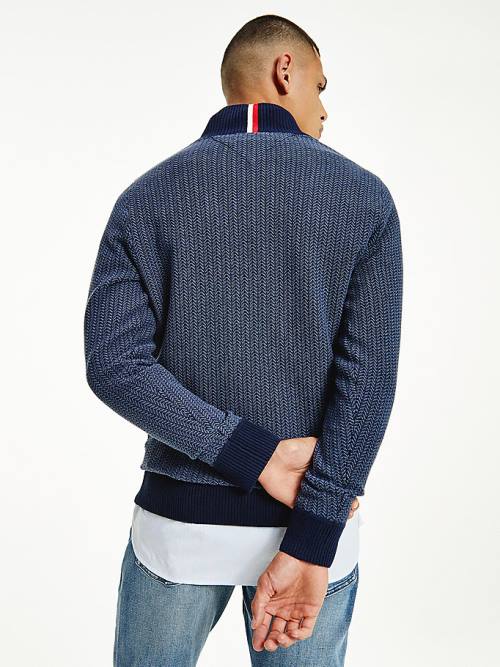 Blue Tommy Hilfiger Herringbone Knit Half-Zip Jumper Men's Sweaters | TH132QKD