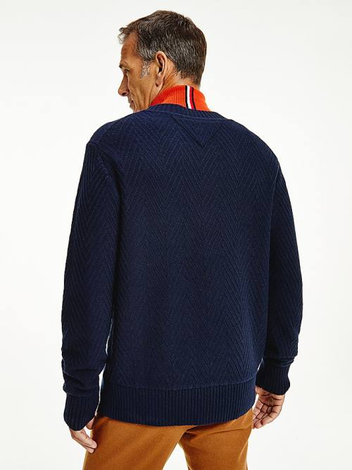 Blue Tommy Hilfiger Herringbone Weave Relaxed Fit Jumper Men's Sweaters | TH140PRG