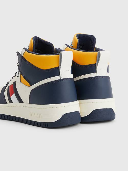 Blue Tommy Hilfiger High-Top Leather Retro Basketball Men's Sneakers | TH879SPQ