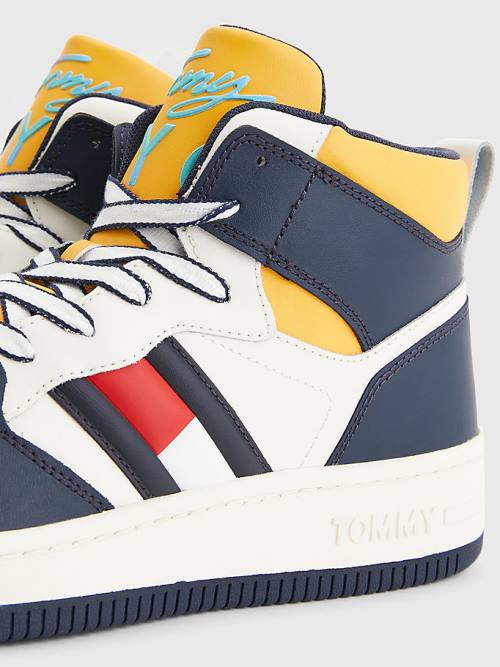 Blue Tommy Hilfiger High-Top Leather Retro Basketball Men's Sneakers | TH879SPQ