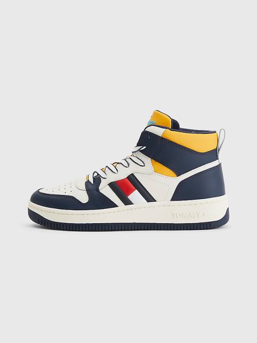 Blue Tommy Hilfiger High-Top Leather Retro Basketball Men's Sneakers | TH879SPQ