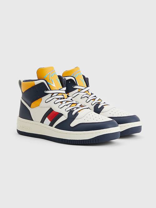 Blue Tommy Hilfiger High-Top Leather Retro Basketball Men\'s Sneakers | TH879SPQ