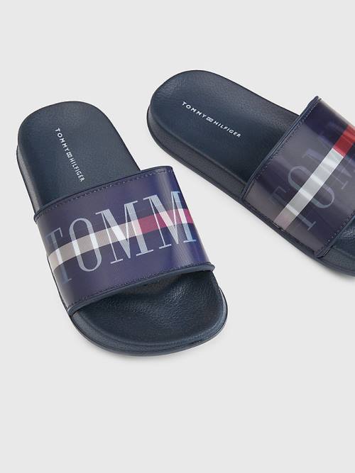 Blue Tommy Hilfiger Holographic Logo Pool Slides Boys' Sandals | TH634FHA