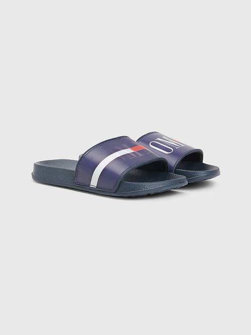 Blue Tommy Hilfiger Holographic Logo Pool Slides Boys\' Sandals | TH634FHA