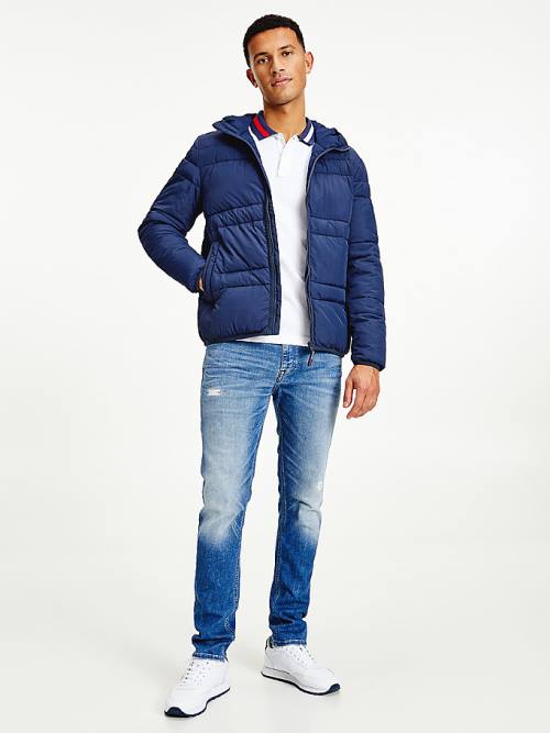 Blue Tommy Hilfiger Hooded Quilted Puffer Men's Jackets | TH165DSN