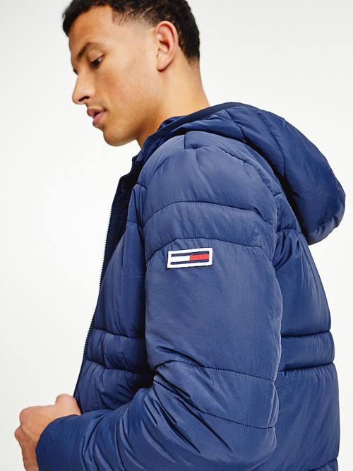 Blue Tommy Hilfiger Hooded Quilted Puffer Men's Jackets | TH165DSN