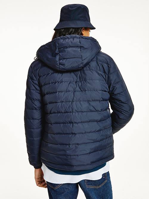 Blue Tommy Hilfiger Hooded Tape Puffer Men's Jackets | TH190TGF