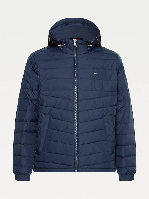 Blue Tommy Hilfiger Hooded Tape Puffer Men's Jackets | TH190TGF