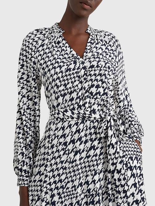 Blue Tommy Hilfiger Houndstooth Relaxed Fit Midi Women's Dress | TH516EQN