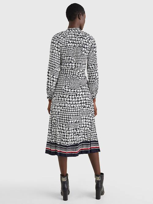 Blue Tommy Hilfiger Houndstooth Relaxed Fit Midi Women's Dress | TH516EQN