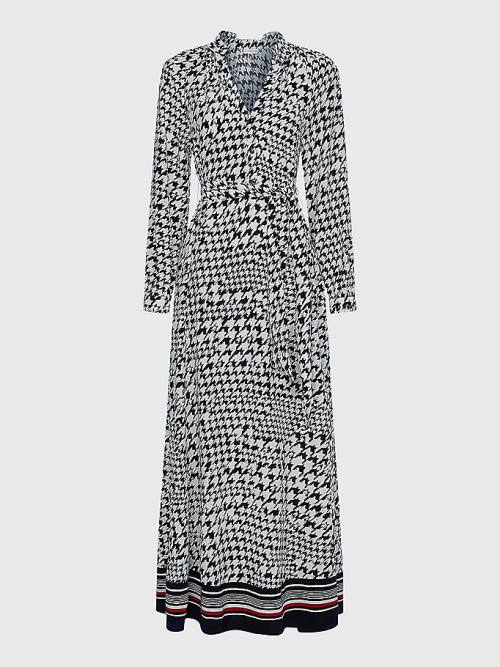 Blue Tommy Hilfiger Houndstooth Relaxed Fit Midi Women's Dress | TH516EQN