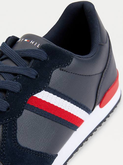 Blue Tommy Hilfiger Iconic Leather Retro Running Men's Sneakers | TH023RPZ