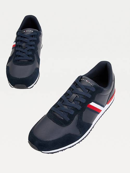 Blue Tommy Hilfiger Iconic Leather Retro Running Men's Sneakers | TH023RPZ