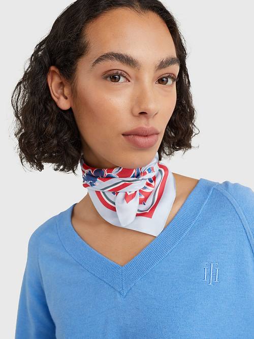 Blue Tommy Hilfiger Iconic Print Silk Bandana Women's Scarves | TH587THO