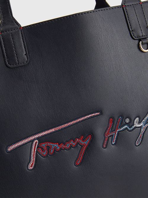 Blue Tommy Hilfiger Iconic Signature Tote Women's Bags | TH531TVZ