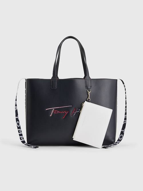 Blue Tommy Hilfiger Iconic Signature Tote Women\'s Bags | TH531TVZ