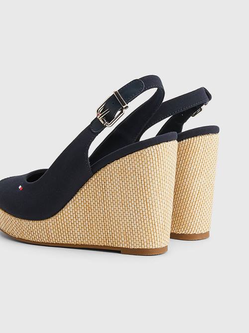 Blue Tommy Hilfiger Iconic Slingback Espadrille High Heel Wedges Women's Sandals | TH437XCT