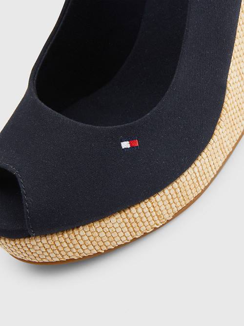 Blue Tommy Hilfiger Iconic Slingback Espadrille High Heel Wedges Women's Sandals | TH437XCT