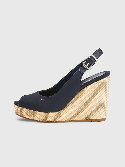 Blue Tommy Hilfiger Iconic Slingback Espadrille High Heel Wedges Women's Sandals | TH437XCT